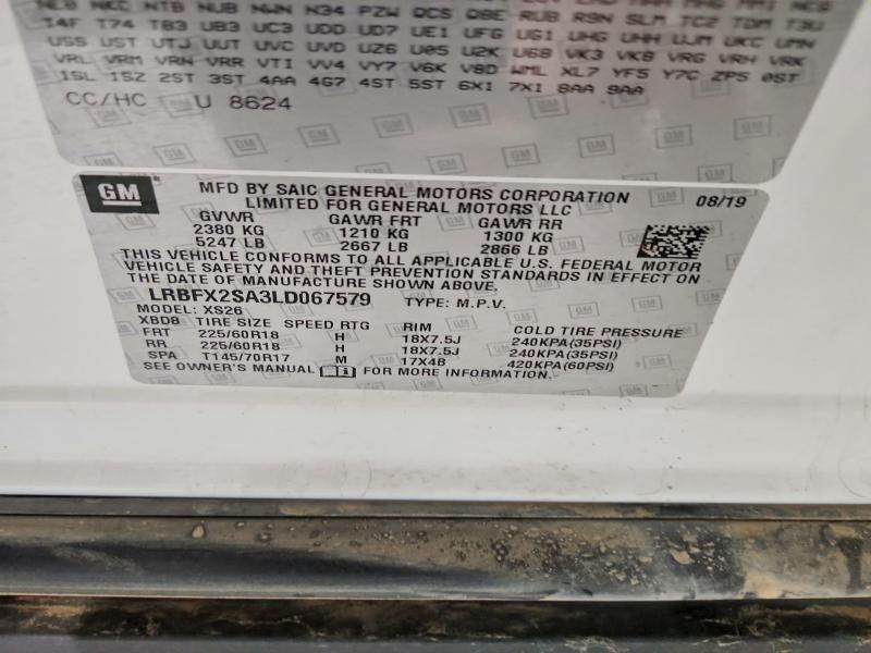 2020 Buick Envision მანქანა იყიდება აუქციონზე, vin: LRBFX2SA3LD067579, აუქციონის ნომერი: 54500466