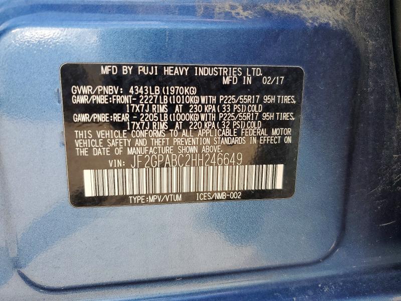 Aukcja sprzedaży 2017 Subaru Crosstrek, vin: JF2GPABC2HH246649, numer aukcji: 53835146