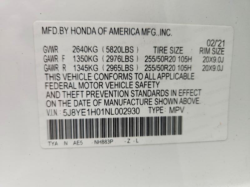 2022 Acura Mdx მანქანა იყიდება აუქციონზე, vin: 5J8YE1H01NL002930, აუქციონის ნომერი: 54692716
