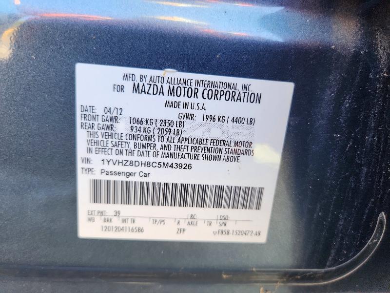 Продаж на аукціоні авто 2012 Mazda 6, vin: 1YVHZ8DH8C5M43926, номер лоту: 52208456