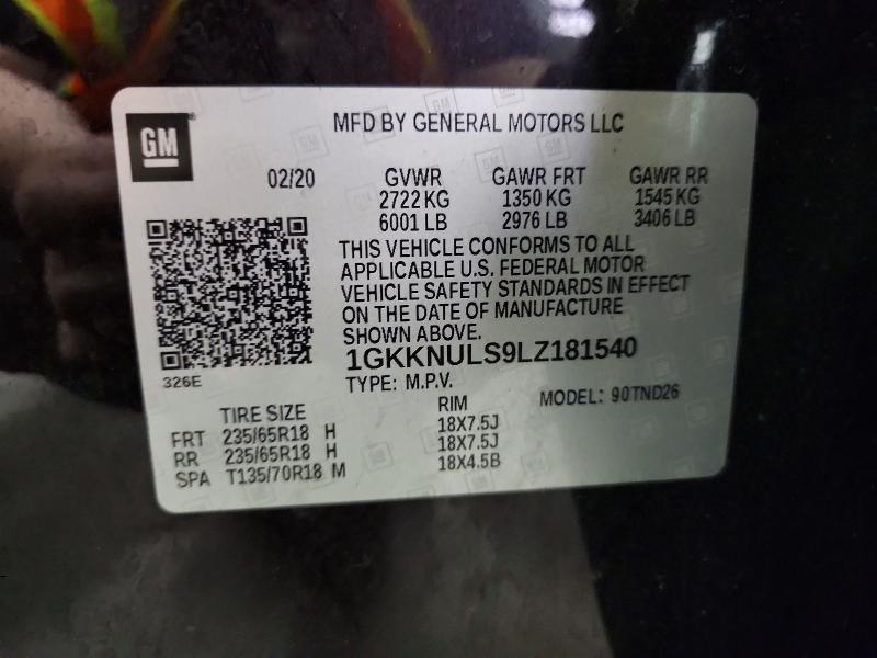 54982056 :رقم المزاد ، 1GKKNULS9LZ181540 vin ، 2020 Gmc Acadia مزاد بيع
