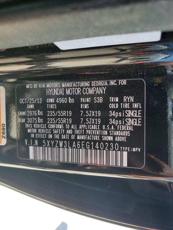 2014 Hyundai Santa Fe მანქანა იყიდება აუქციონზე, vin: 5XYZW3LA6EG140230, აუქციონის ნომერი: 53449276