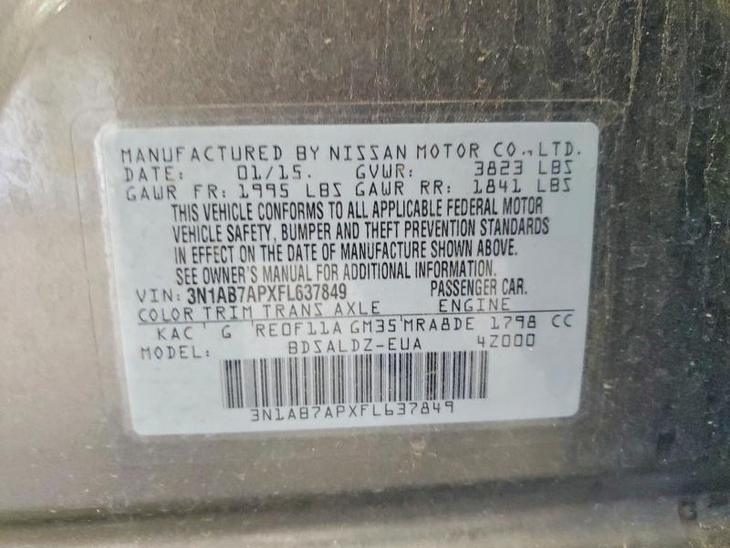 Продаж на аукціоні авто 2015 Nissan Sentra, vin: 3N1AB7APXFL637849, номер лоту: 52200626