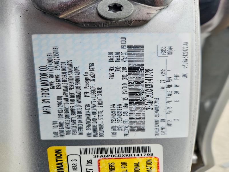 52433316 :رقم المزاد ، 3FA6P0CDXKR141798 vin ، 2019 Ford Fusion مزاد بيع