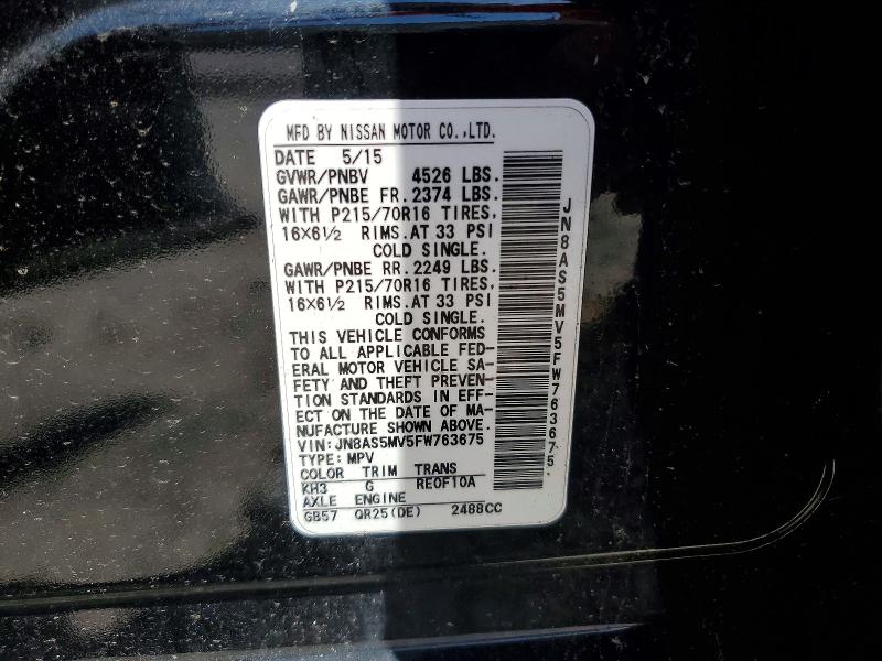 Aukcja sprzedaży 2015 Nissan Rogue Select, vin: JN8AS5MV5FW763675, numer aukcji: 54781846