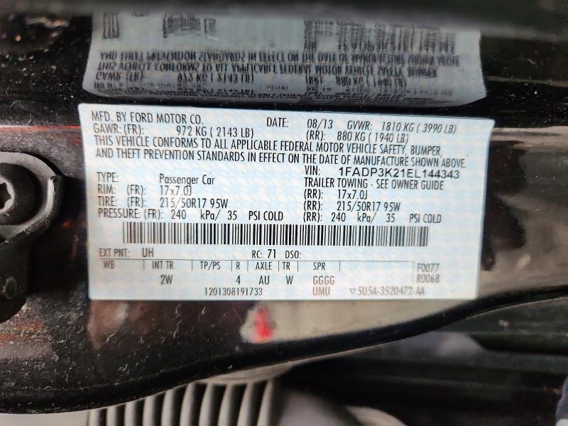 Продаж на аукціоні авто 2014 Ford Focus, vin: 1FADP3K21EL144343, номер лоту: 53822056
