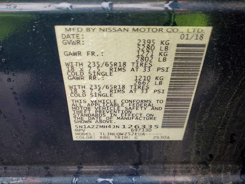 Auction sale of the 2018 Nissan Murano, vin: 5N1AZ2MH4JN126335, lot number: 54491016