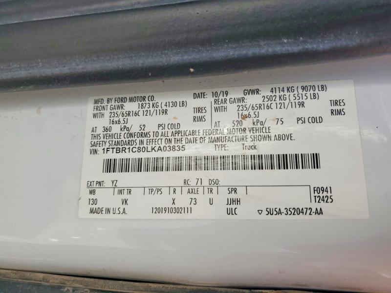 2020 Ford Transit მანქანა იყიდება აუქციონზე, vin: 1FTBR1C80LKA03835, აუქციონის ნომერი: 52473206