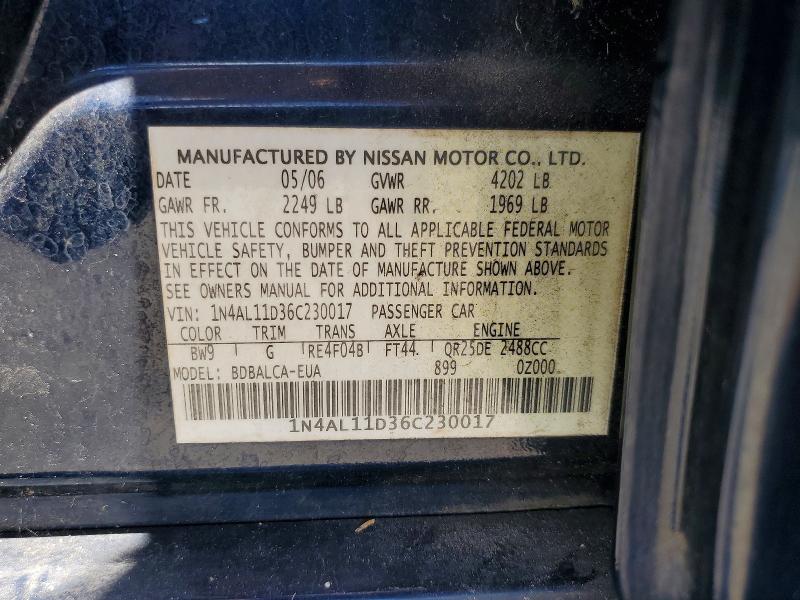 2006 Nissan Altima მანქანა იყიდება აუქციონზე, vin: 1N4AL11D36C230017, აუქციონის ნომერი: 53797866