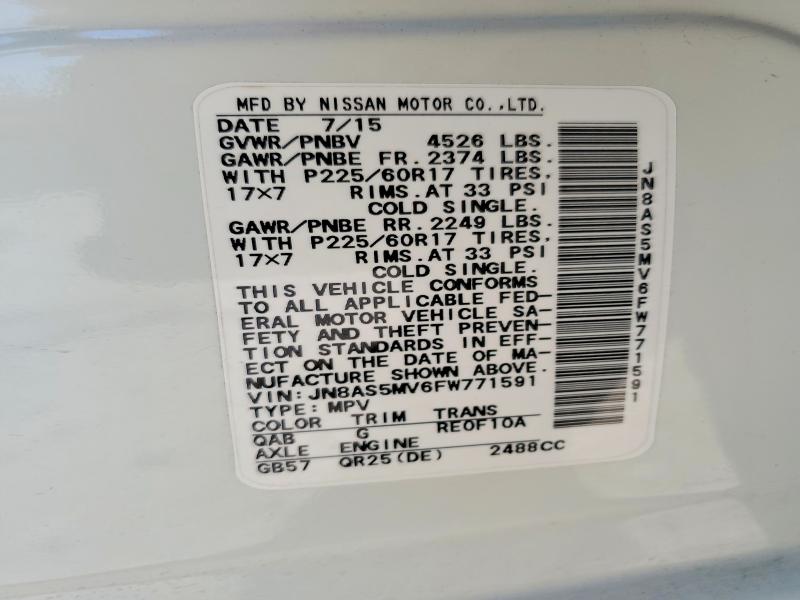 Продаж на аукціоні авто 2015 Nissan Rogue Select, vin: JN8AS5MV6FW771591, номер лоту: 54304586