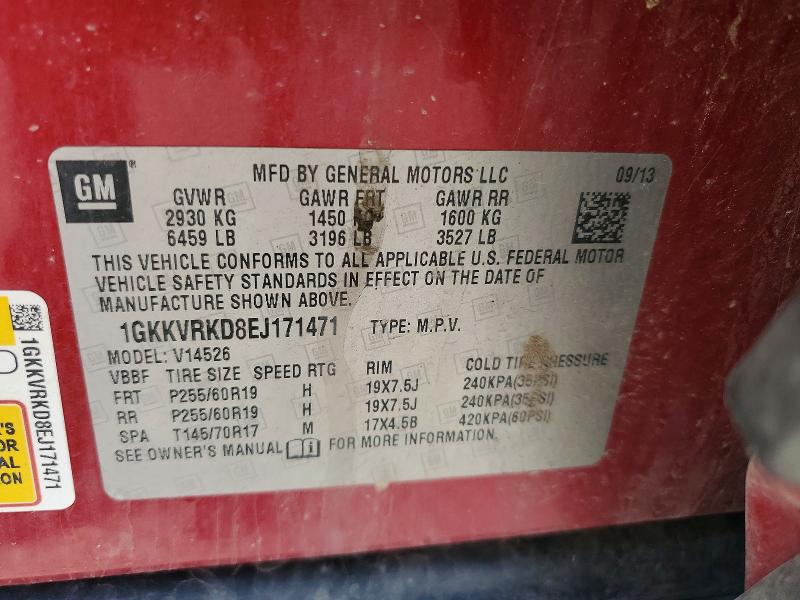 51562386 :رقم المزاد ، 1GKKVRKD8EJ171471 vin ، 2014 Gmc Acadia مزاد بيع