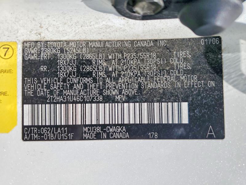 53835796 :رقم المزاد ، 2T2HA31U46C107338 vin ، 2006 Lexus Rx مزاد بيع