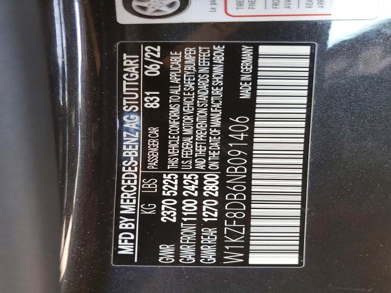 54278656 :رقم المزاد ، W1KZF8DB6NB091406 vin ، 2022 Mercedes-benz E مزاد بيع