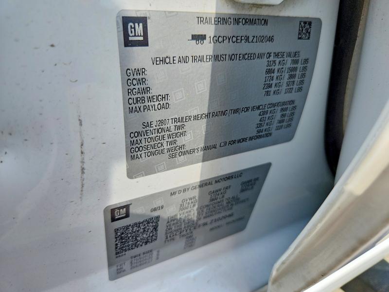 54339796 :رقم المزاد ، 1GCPYCEF9LZ102046 vin ، 2020 Chevrolet Silverado مزاد بيع