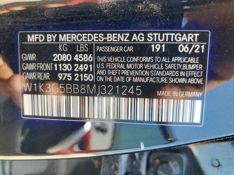 2021 Mercedes-benz A მანქანა იყიდება აუქციონზე, vin: W1K3G5BB8MJ321245, აუქციონის ნომერი: 53743756