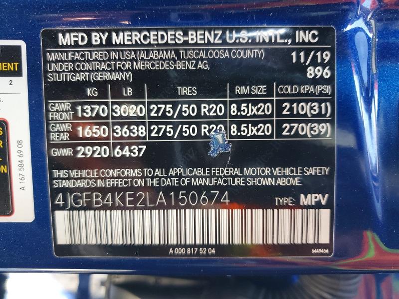 2020 Mercedes-benz Gle მანქანა იყიდება აუქციონზე, vin: 4JGFB4KE2LA150674, აუქციონის ნომერი: 51284256