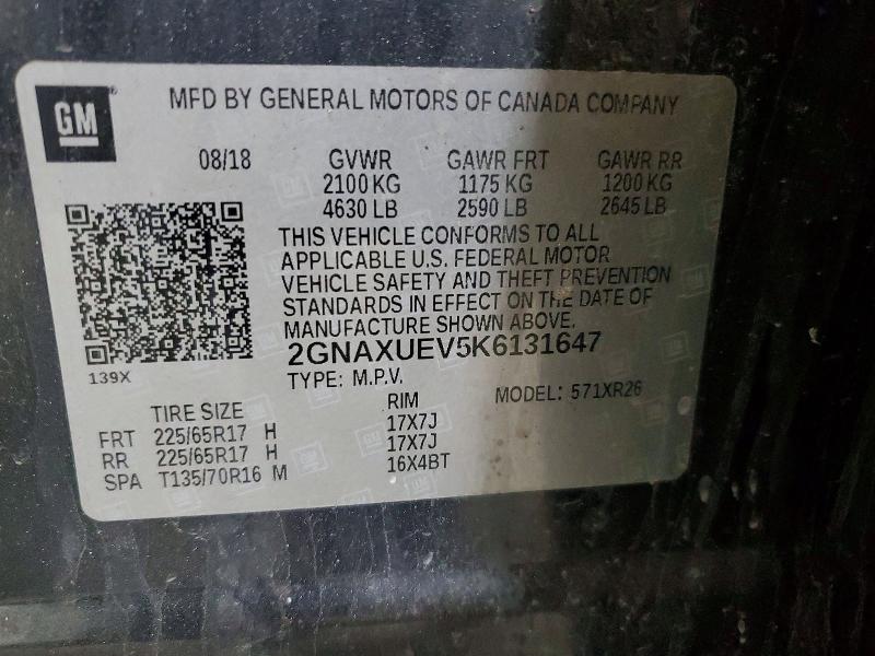 Aukcja sprzedaży 2019 Chevrolet Equinox, vin: 2GNAXUEV5K6131647, numer aukcji: 50642246