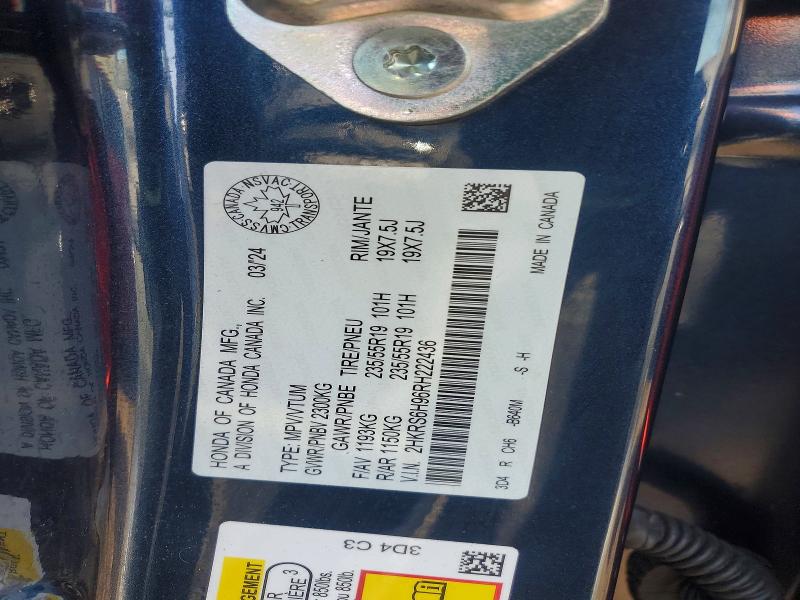 2024 Honda Cr-v მანქანა იყიდება აუქციონზე, vin: 2HKRS6H96RH222436, აუქციონის ნომერი: 53590786