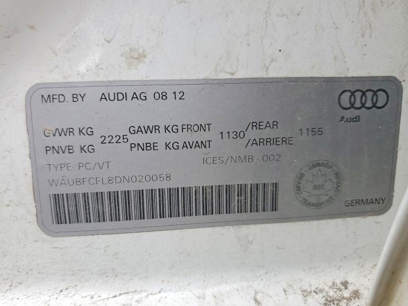 52692036 :رقم المزاد ، WAUBFCFL8DN020058 vin ، 2013 Audi A4 مزاد بيع