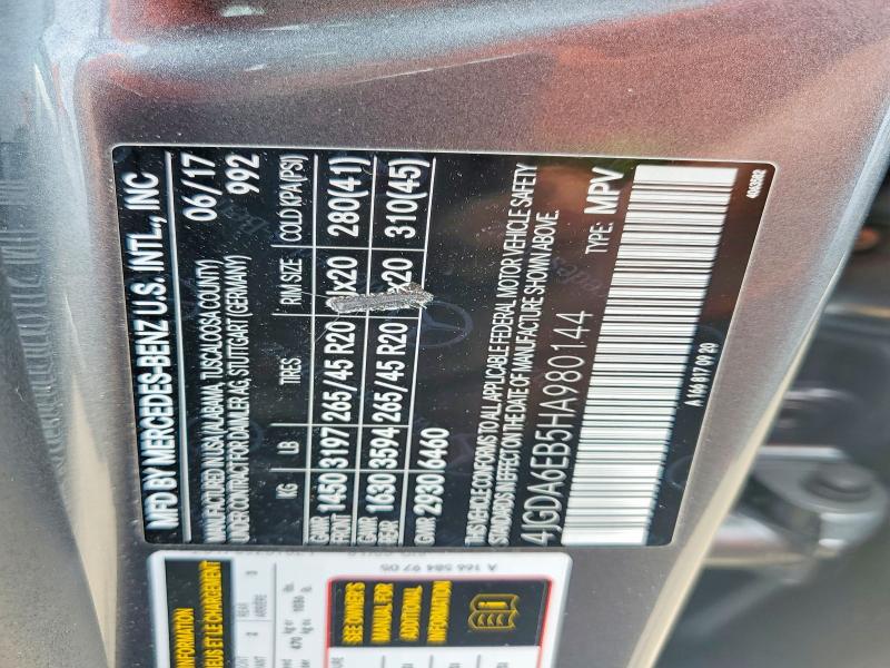 52401986 :رقم المزاد ، 4JGDA6EB5HA980144 vin ، 2017 Mercedes-benz Gle مزاد بيع
