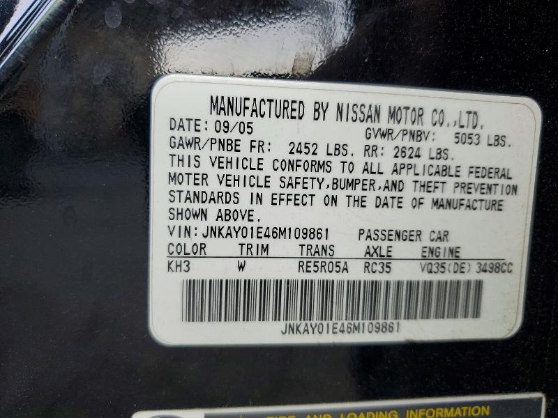 Aukcja sprzedaży 2006 Infiniti M35, vin: JNKAY01E46M109861, numer aukcji: 54632516