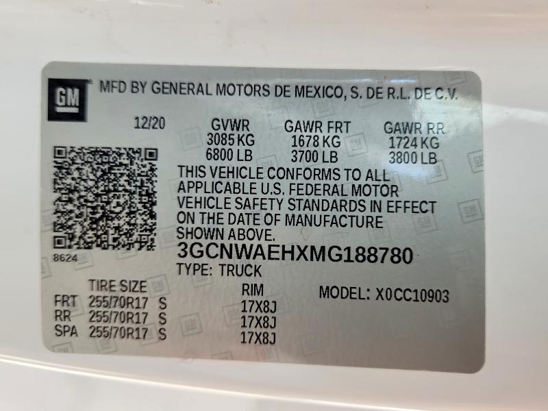 Продажа на аукционе авто 2021 Chevrolet Silverado, vin: 3GCNWAEHXMG188780, номер лота: 53135786