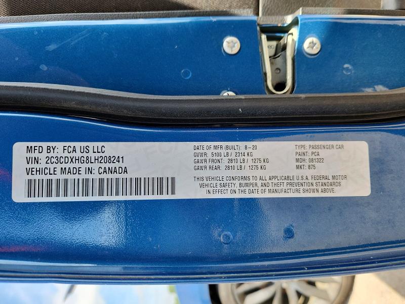 Продаж на аукціоні авто 2020 Dodge Charger, vin: 2C3CDXHG8LH208241, номер лоту: 53782066