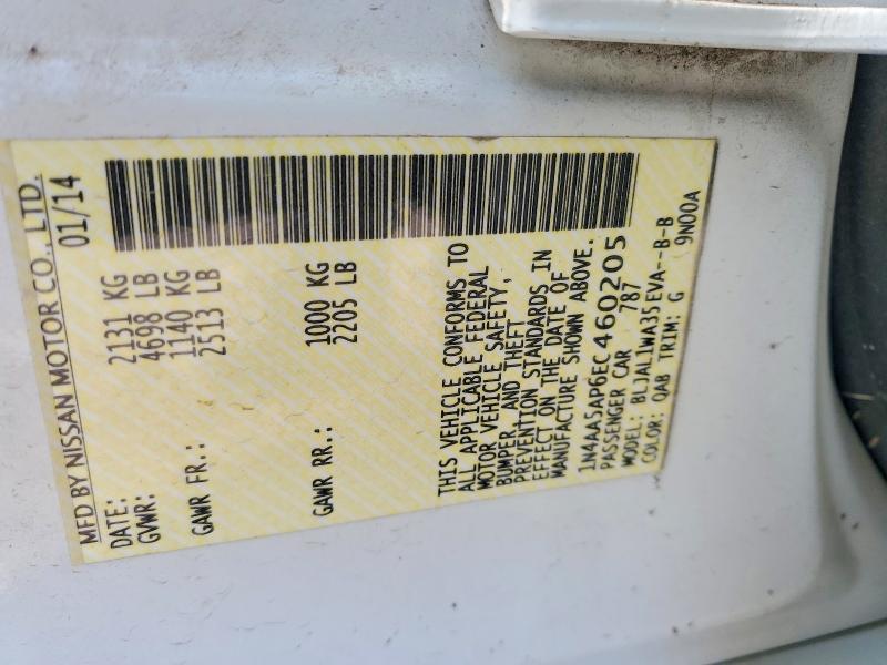 Auction sale of the 2014 Nissan Maxima, vin: 1N4AA5AP6EC460205, lot number: 54297486