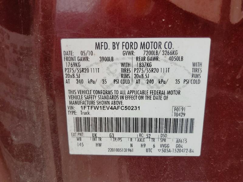 Aukcja sprzedaży 2010 Ford F150, vin: 1FTFW1EV4AFC50231, numer aukcji: 53814996