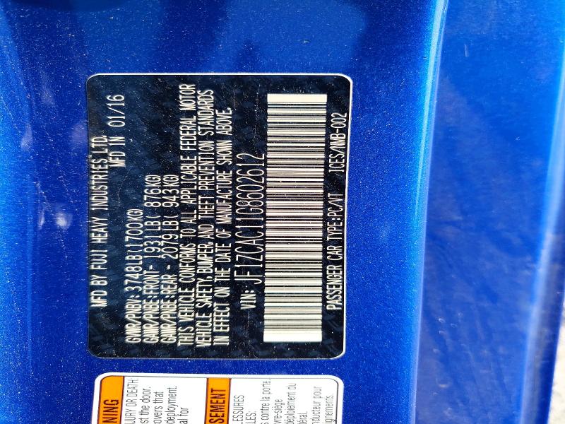 Aukcja sprzedaży 2016 Subaru Brz, vin: JF1ZCAC11G8602612, numer aukcji: 54434996