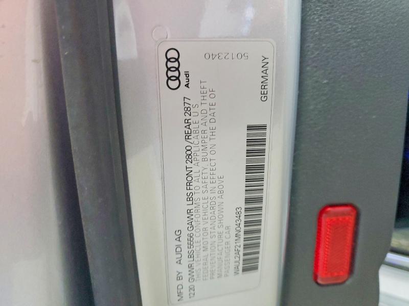 2021 Audi A6 მანქანა იყიდება აუქციონზე, vin: WAUL2AF21MN043483, აუქციონის ნომერი: 54789296