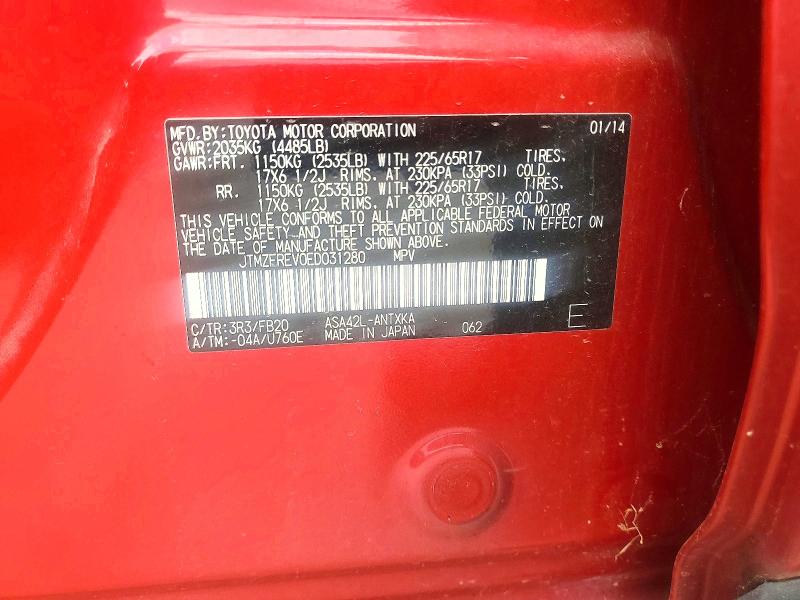 Aukcja sprzedaży 2014 Toyota Rav4, vin: JTMZFREV0ED031280, numer aukcji: 54685716