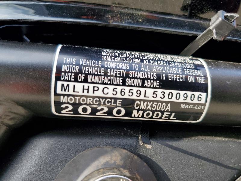 Aukcja sprzedaży 2020 Honda Cmx500, vin: MLHPC5659L5300906, numer aukcji: 54464376