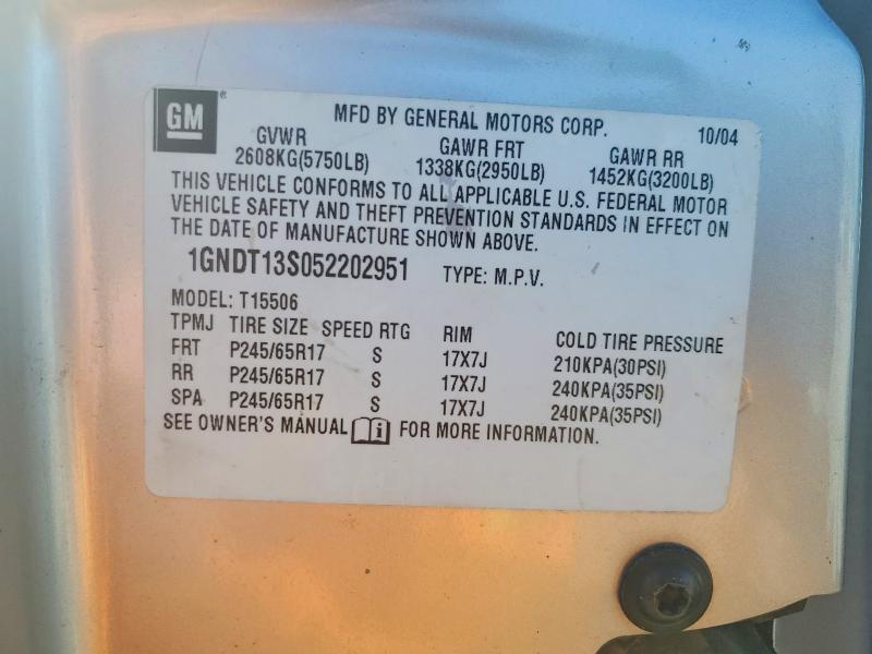 Aukcja sprzedaży 2005 Chevrolet Trailblazer, vin: 1GNDT13S052202951, numer aukcji: 53595496
