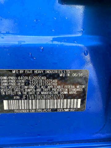 Aukcja sprzedaży 2017 Subaru Wrx, vin: JF1VA1B60H9810770, numer aukcji: 52454066