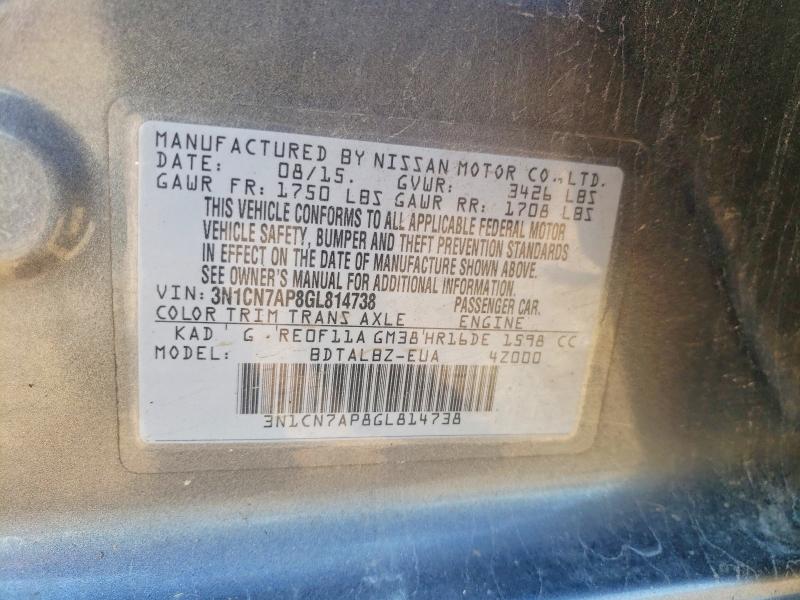 Aukcja sprzedaży 2016 Nissan Versa, vin: 3N1CN7AP8GL814738, numer aukcji: 55214736