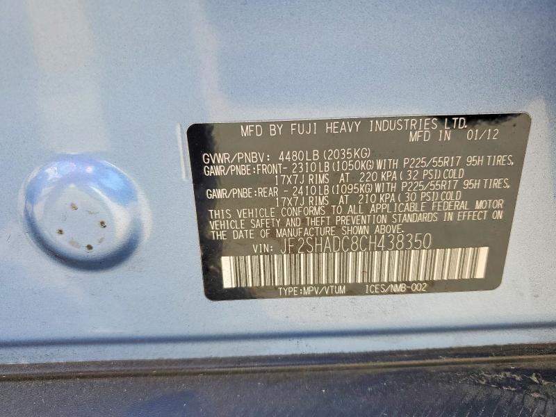54488666 :رقم المزاد ، JF2SHADC8CH438350 vin ، 2012 Subaru Forester مزاد بيع