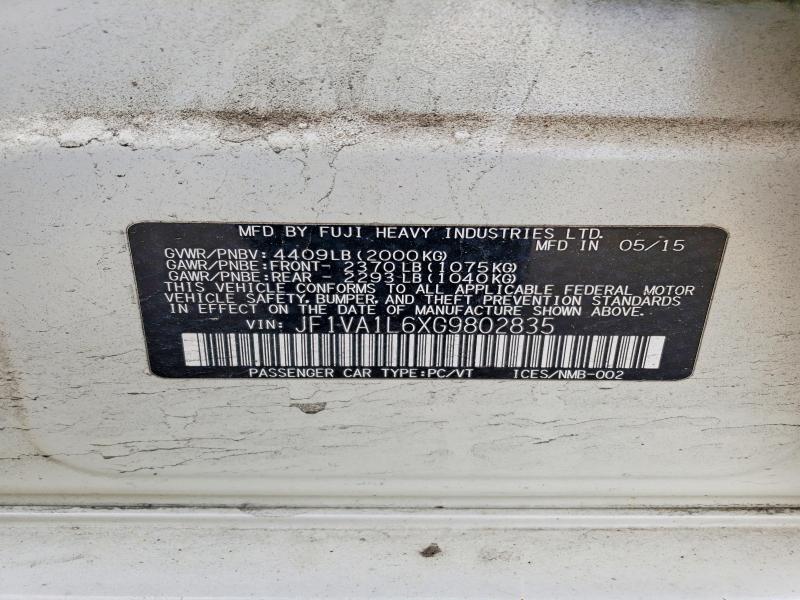 54465276 :رقم المزاد ، JF1VA1L6XG9802835 vin ، 2016 Subaru Wrx مزاد بيع