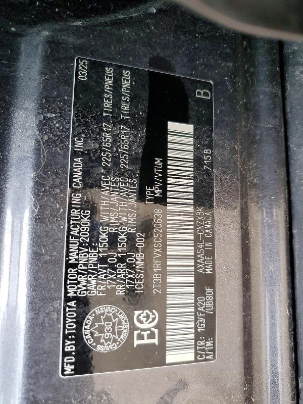 54606846 :رقم المزاد ، 2T3B1RFVXSC520638 vin ، 2025 Toyota Rav4 مزاد بيع