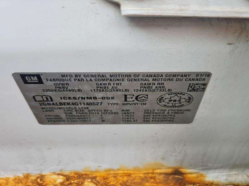 51996236 :رقم المزاد ، 2GNALBEK4G1148627 vin ، 2016 Chevrolet Equinox مزاد بيع
