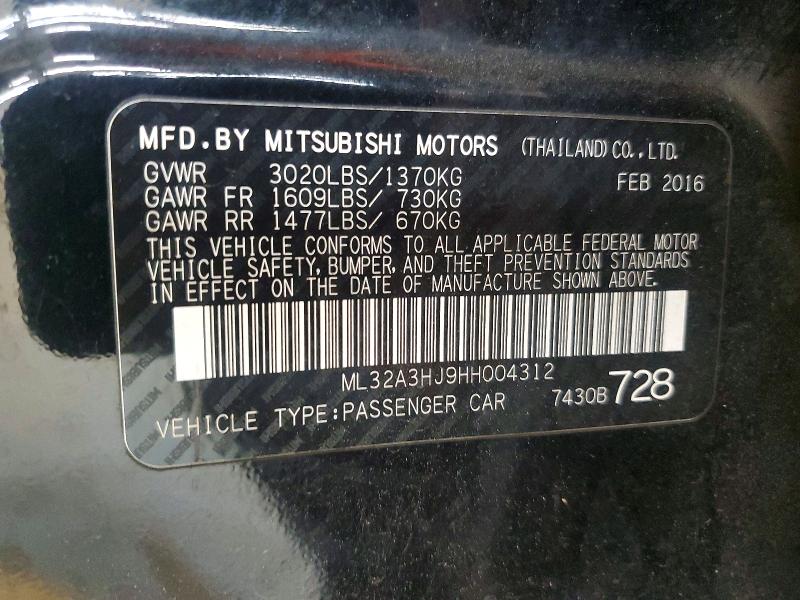 Продажа на аукционе авто 2017 Mitsubishi Mirage, vin: ML32A3HJ9HH004312, номер лота: 54075126