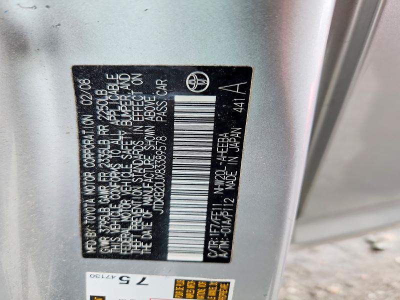 Aukcja sprzedaży 2008 Toyota Prius, vin: JTDKB20UX83389578, numer aukcji: 52830186