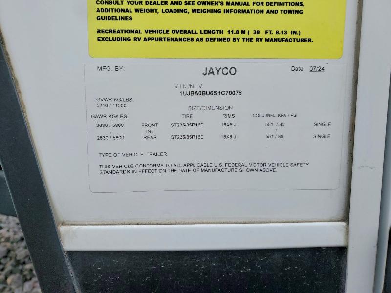 2025 Jayco Jay Recreational Vehicle (rv) მანქანა იყიდება აუქციონზე, vin: 1UJBA0BU6S1C70078, აუქციონის ნომერი: 52027136