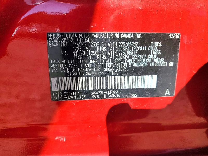Aukcja sprzedaży 2011 Toyota Rav4, vin: 2T3BF4DV3BW106641, numer aukcji: 54661666