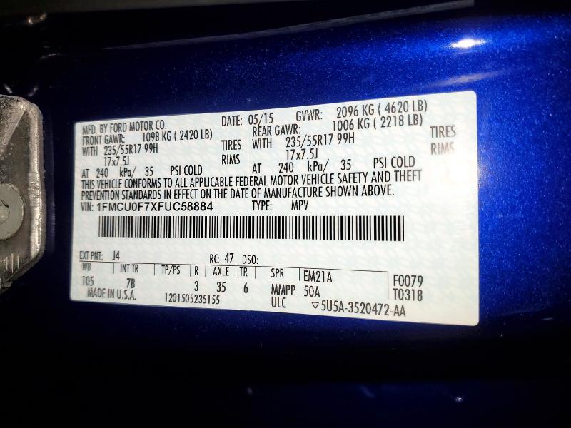 Продажа на аукционе авто 2015 Ford Escape, vin: 1FMCU0F7XFUC58884, номер лота: 53849996