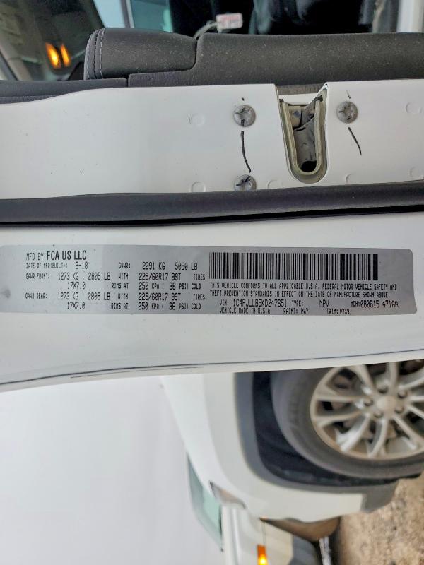 Продаж на аукціоні авто 2019 Jeep Cherokee, vin: 1C4PJLLB5KD247651, номер лоту: 51646396
