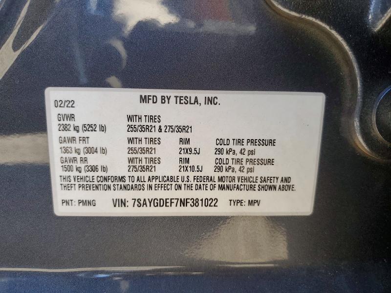 Продажа на аукционе авто 2022 Tesla Model Y, vin: 7SAYGDEF7NF381022, номер лота: 54276326