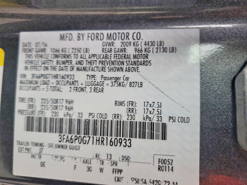Продажа на аукционе авто 2017 Ford Fusion, vin: 3FA6P0G71HR160933, номер лота: 54424286