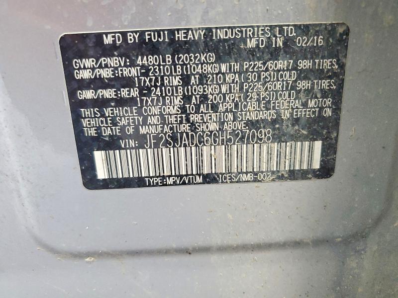 Продажа на аукционе авто 2016 Subaru Forester, vin: JF2SJADC6GH527098, номер лота: 53938616