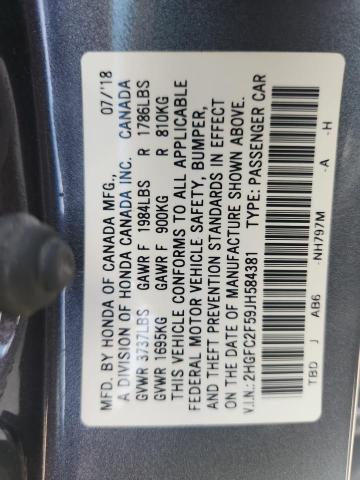 2018 Honda Civic მანქანა იყიდება აუქციონზე, vin: 2HGFC2F59JH584381, აუქციონის ნომერი: 55514296
